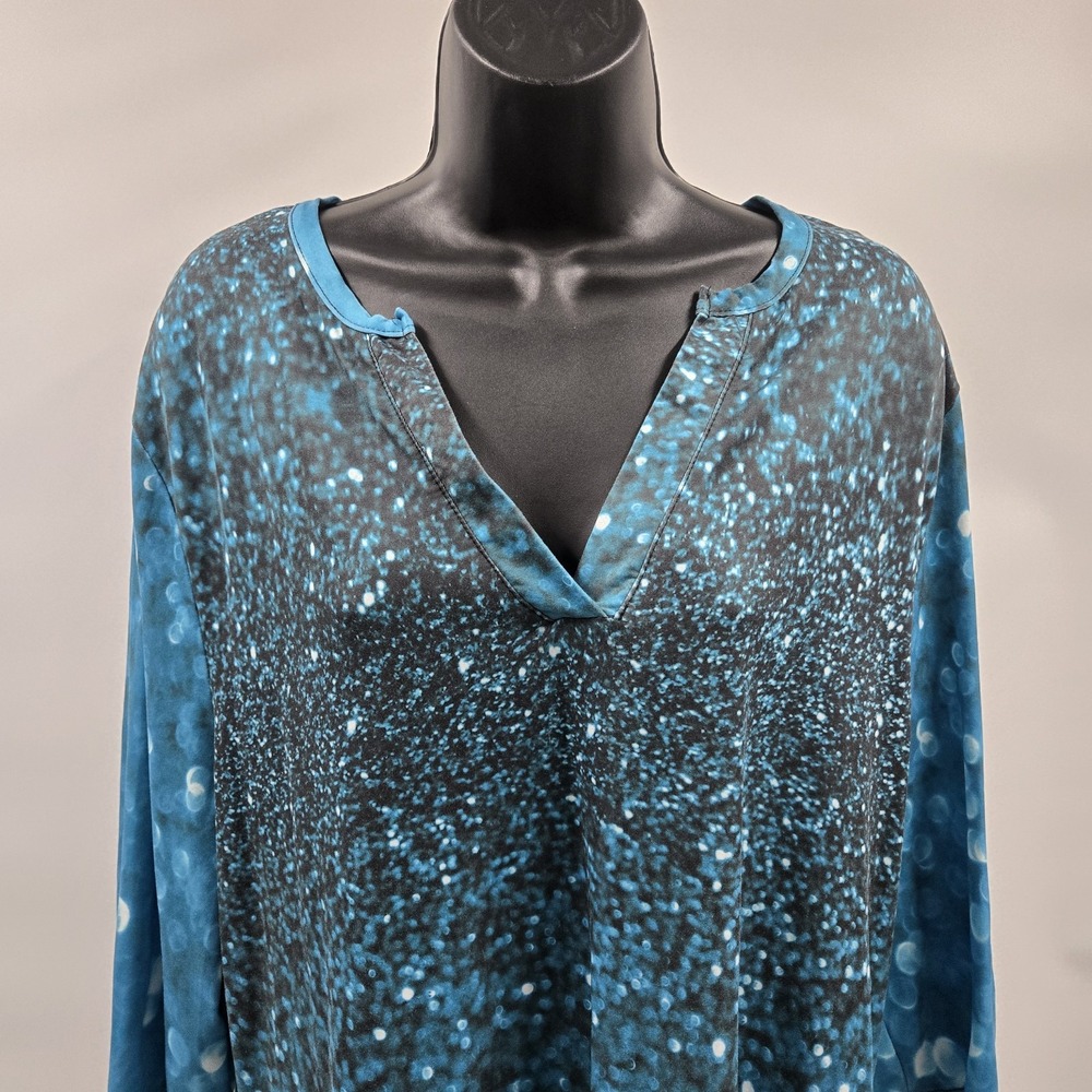 Lily By Firmiana Dress Women's Size 1X Aqua Black White 3/4 Sleeve